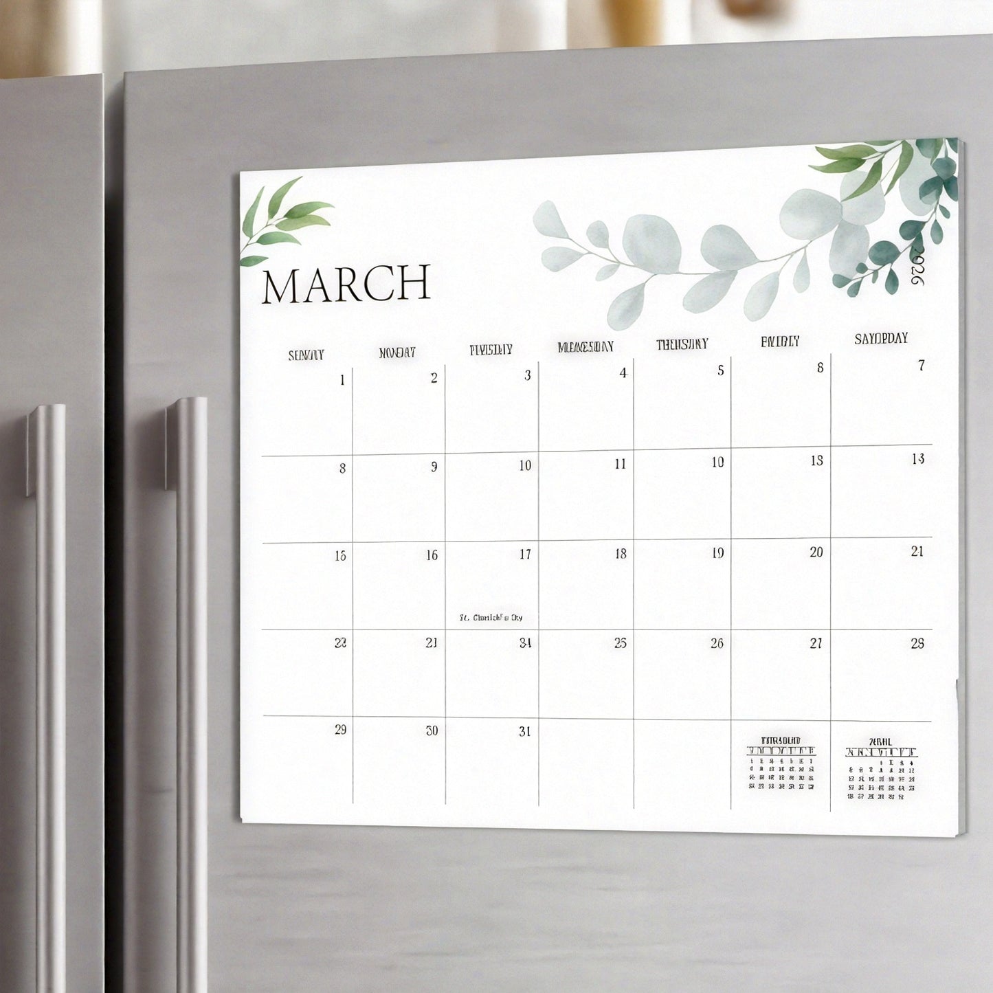 Magnetic Calendar with an Aesthetic Design for The Refrigerator, Valid Until December 2026, Featuring a Greenery Theme for Effortless Monthly Planning.