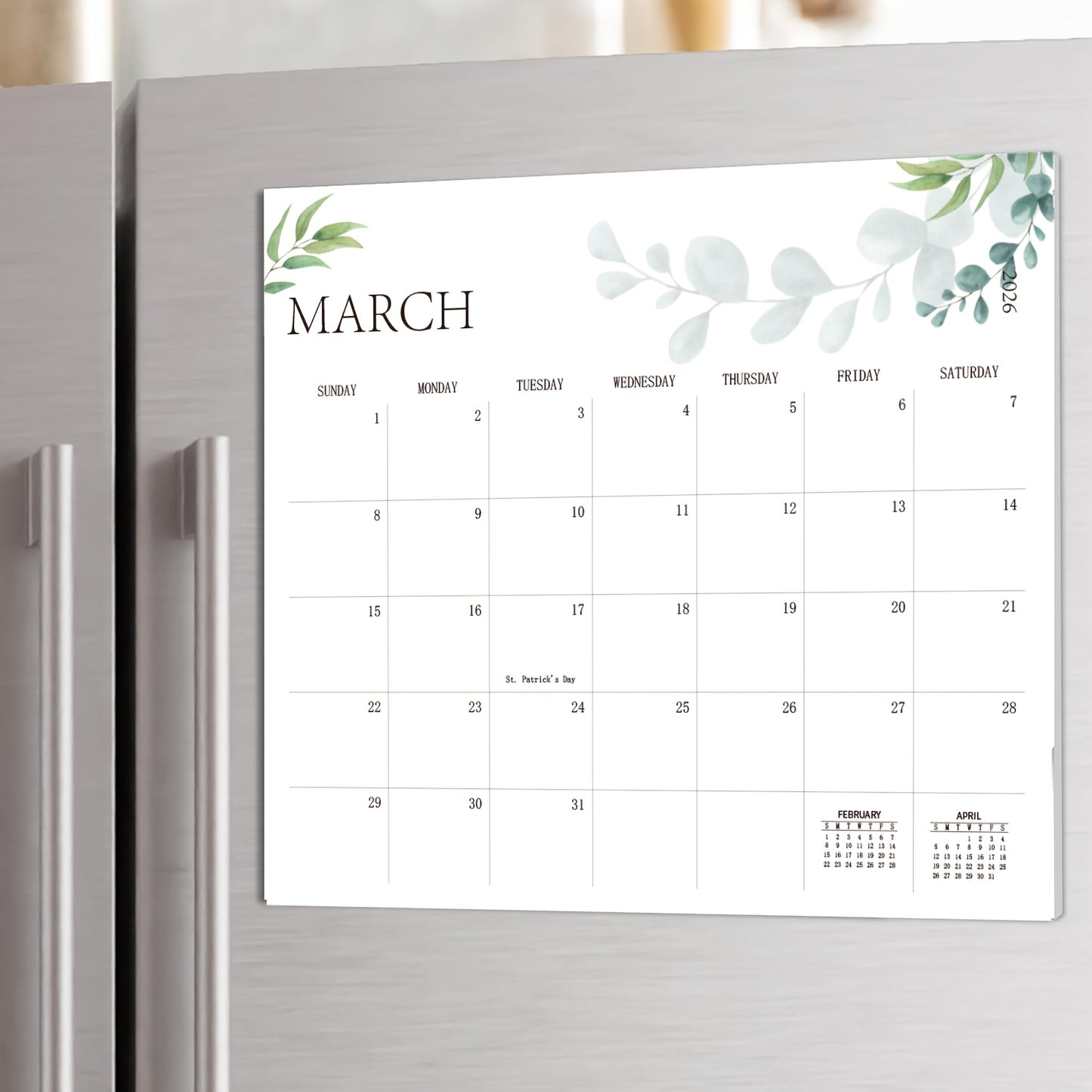 Magnetic Calendar with an Aesthetic Design for The Refrigerator, Valid Until December 2026, Featuring a Greenery Theme for Effortless Monthly Planning.