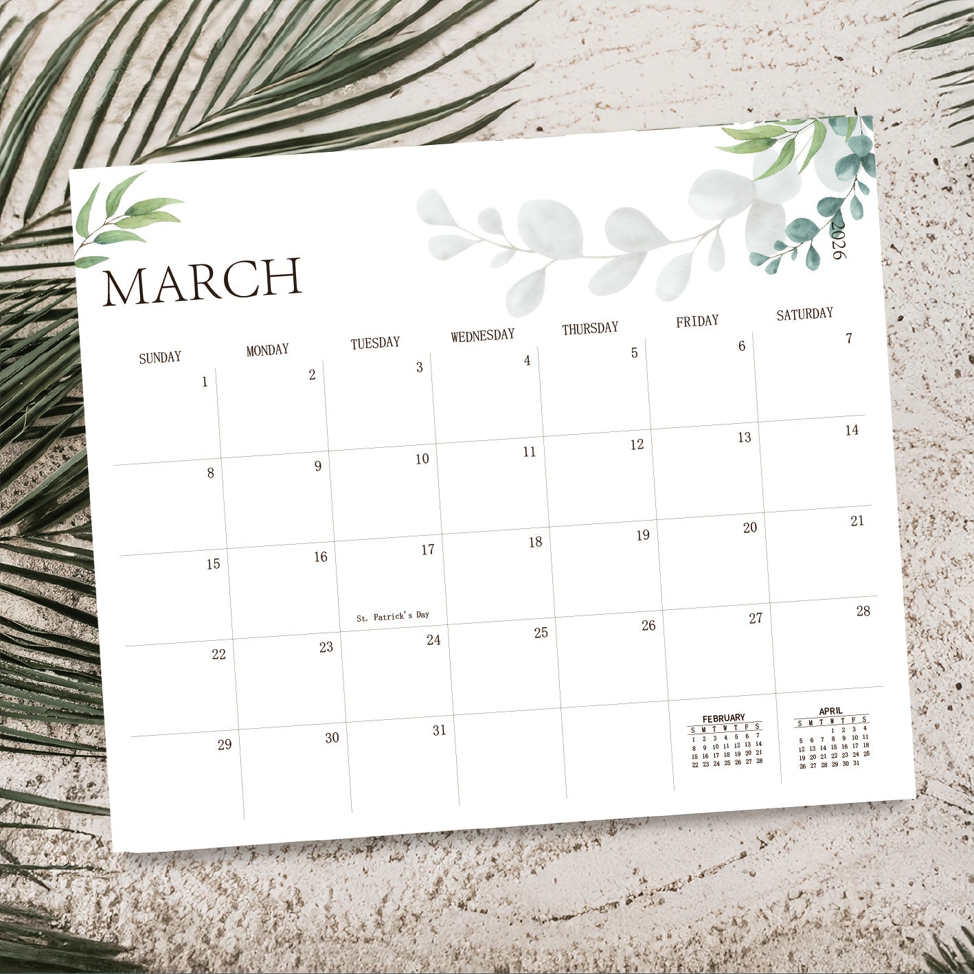 Magnetic Calendar with an Aesthetic Design for The Refrigerator, Valid Until December 2026, Featuring a Greenery Theme for Effortless Monthly Planning.