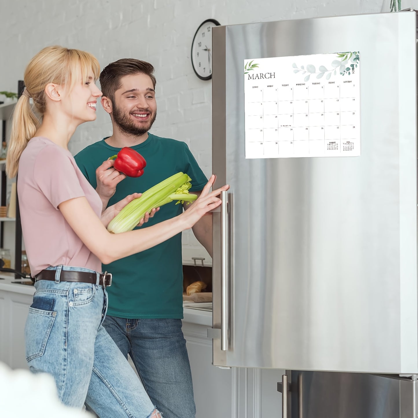 Magnetic Calendar with an Aesthetic Design for The Refrigerator, Valid Until December 2026, Featuring a Greenery Theme for Effortless Monthly Planning.