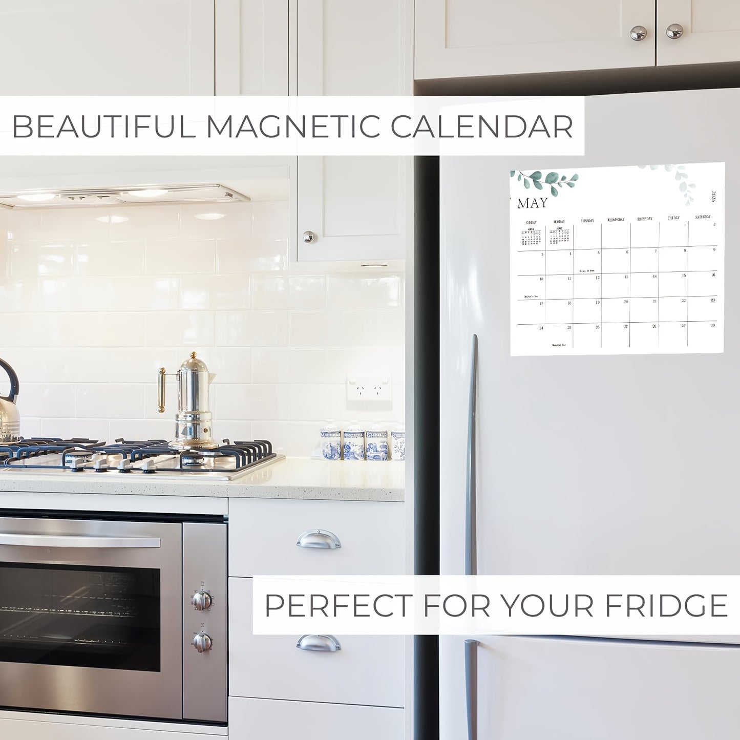 Magnetic Calendar with an Aesthetic Design for The Refrigerator, Valid Until December 2026, Featuring a Greenery Theme for Effortless Monthly Planning.