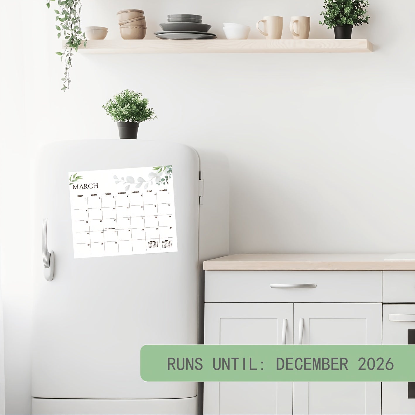 Magnetic Calendar with an Aesthetic Design for The Refrigerator, Valid Until December 2026, Featuring a Greenery Theme for Effortless Monthly Planning.