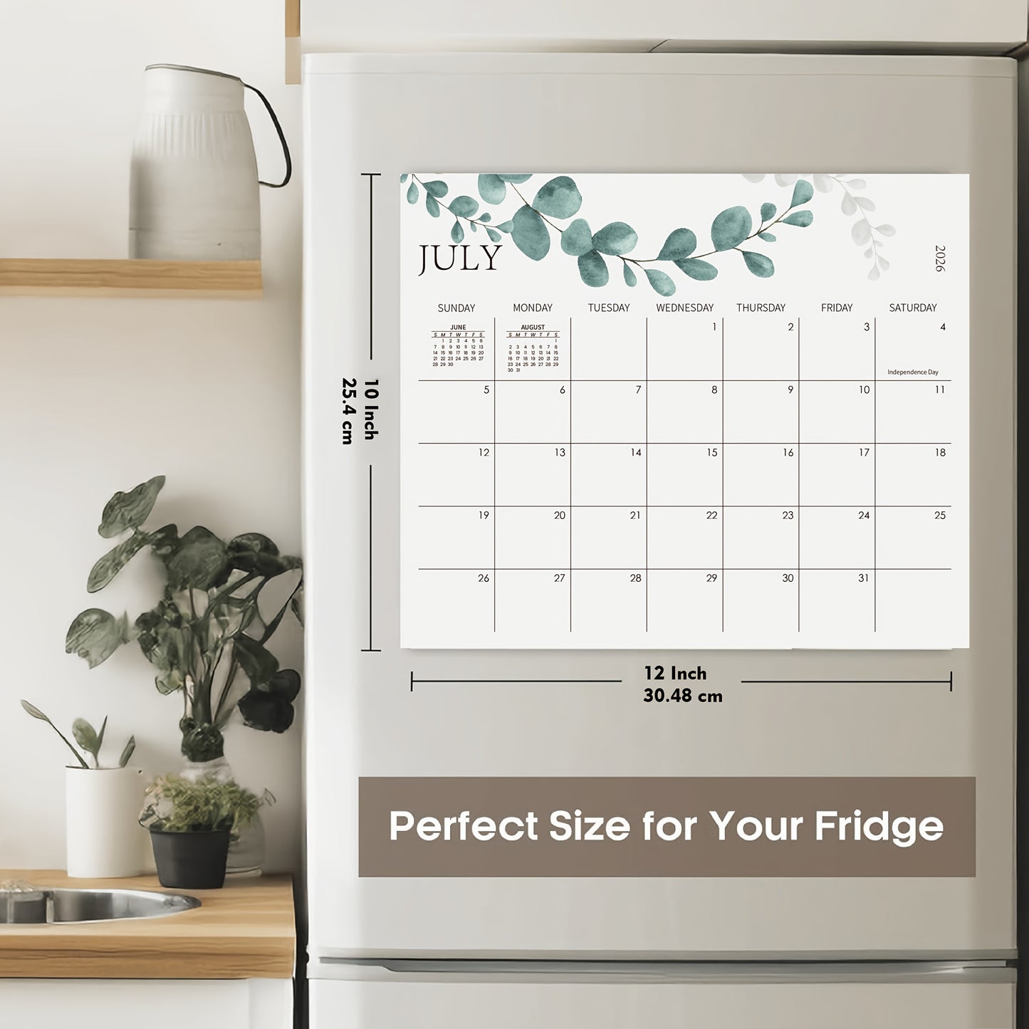 Magnetic Calendar with an Aesthetic Design for The Refrigerator, Valid Until December 2026, Featuring a Greenery Theme for Effortless Monthly Planning.